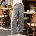 thumbnail image 5 of Zulora Women’s High Waisted Checkered Wide Leg Pants Button Fly Side Pockets Casual Summer Trousers, 5 of 9