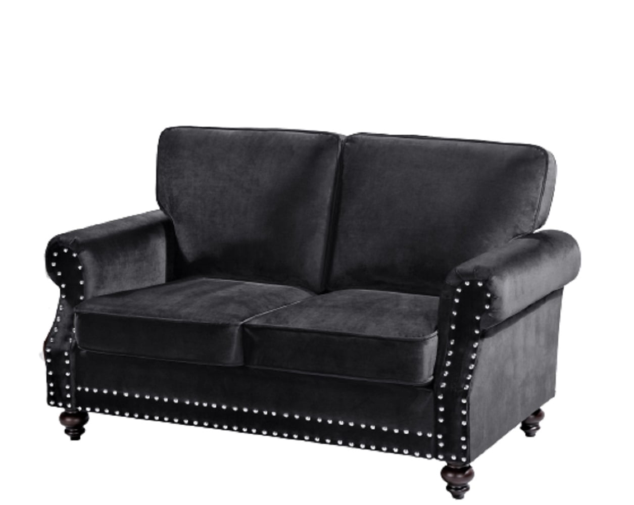 Uspridefurniture Feingold 61.4'' Velvet Rolled Arm Loveseat, Black