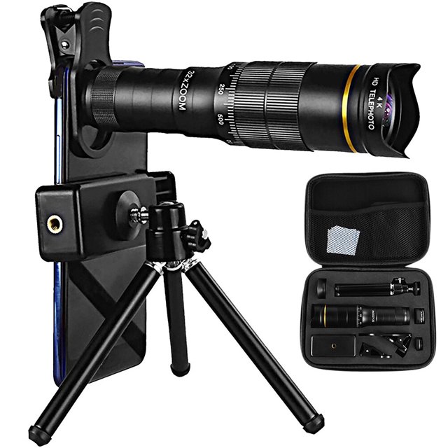 Telescopio Monocular 32x impermeable y antiniebla Monocular con visión nocturna baja en un solo ojo, con soporte para teléfonos inteligentes y trípode