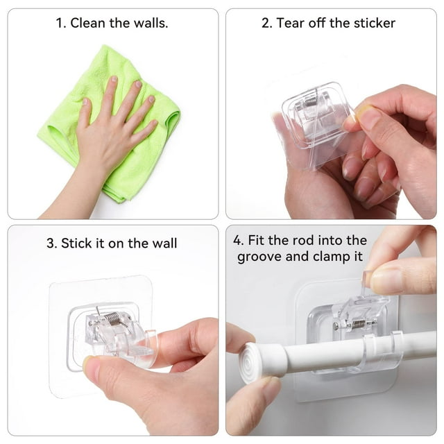 Langgg Lot de 4/lot Support de Tringle à Rideau Élégant pour Installation Facile Variété Clip de Tringle à Rideau de Douche Transparent 1Set