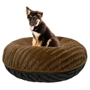 Bessie and Barnie Signature Godiva Brown / Black Puma Luxury Extra Plush Faux Fur Bagel Pet/ Dog Bed