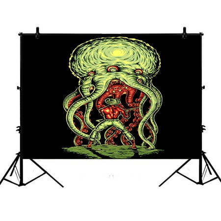 Funny Backgrounds PHFZK 7x5ft Funny Backdrops, Alien Tentacles Attack Cowboy Photography Backdrops Polyester Photo Background Studio Props ()