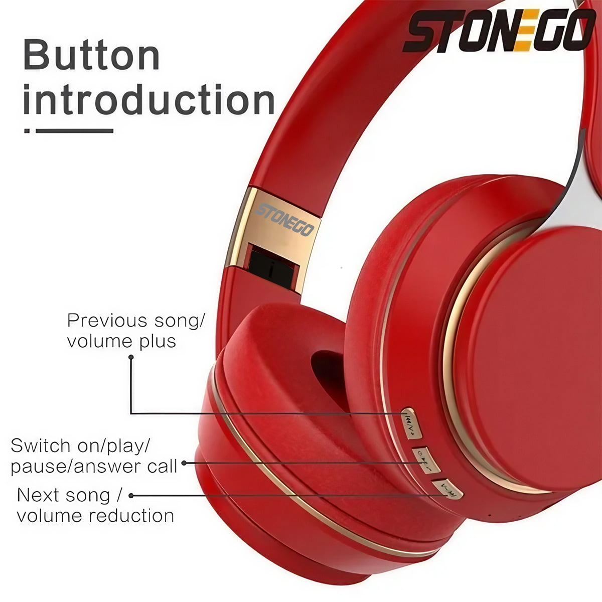STONEGO HiFi Bluetooth Folding Headphones - Deep Bass, HD Microphone, Noise Cancelling, PU Leather Earmuffs - Wireless Over-Ear Headphones for Music, Gaming, Travel and Work - Designed for Comfort