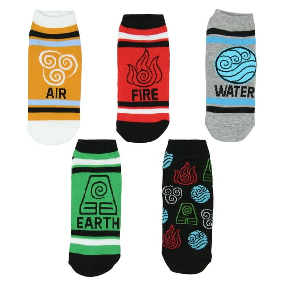 Nickelodeon Avatar The Last Airbender Elements No-Show Ankle Socks 5 Pair (9-11)