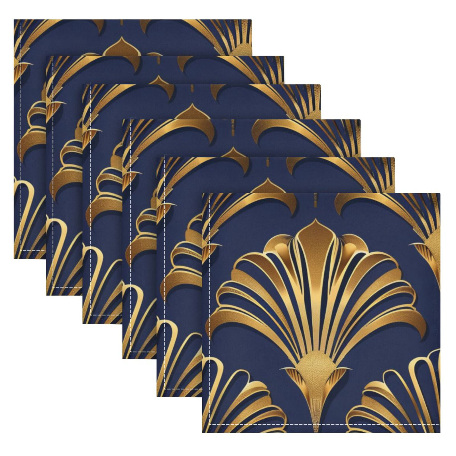JSTEL Abstract Gold Fans Cloth Napkins Set of 6, 20x20 Inch Washable and Reusable Napkin for Decoupage Dinner Party Everyday Use