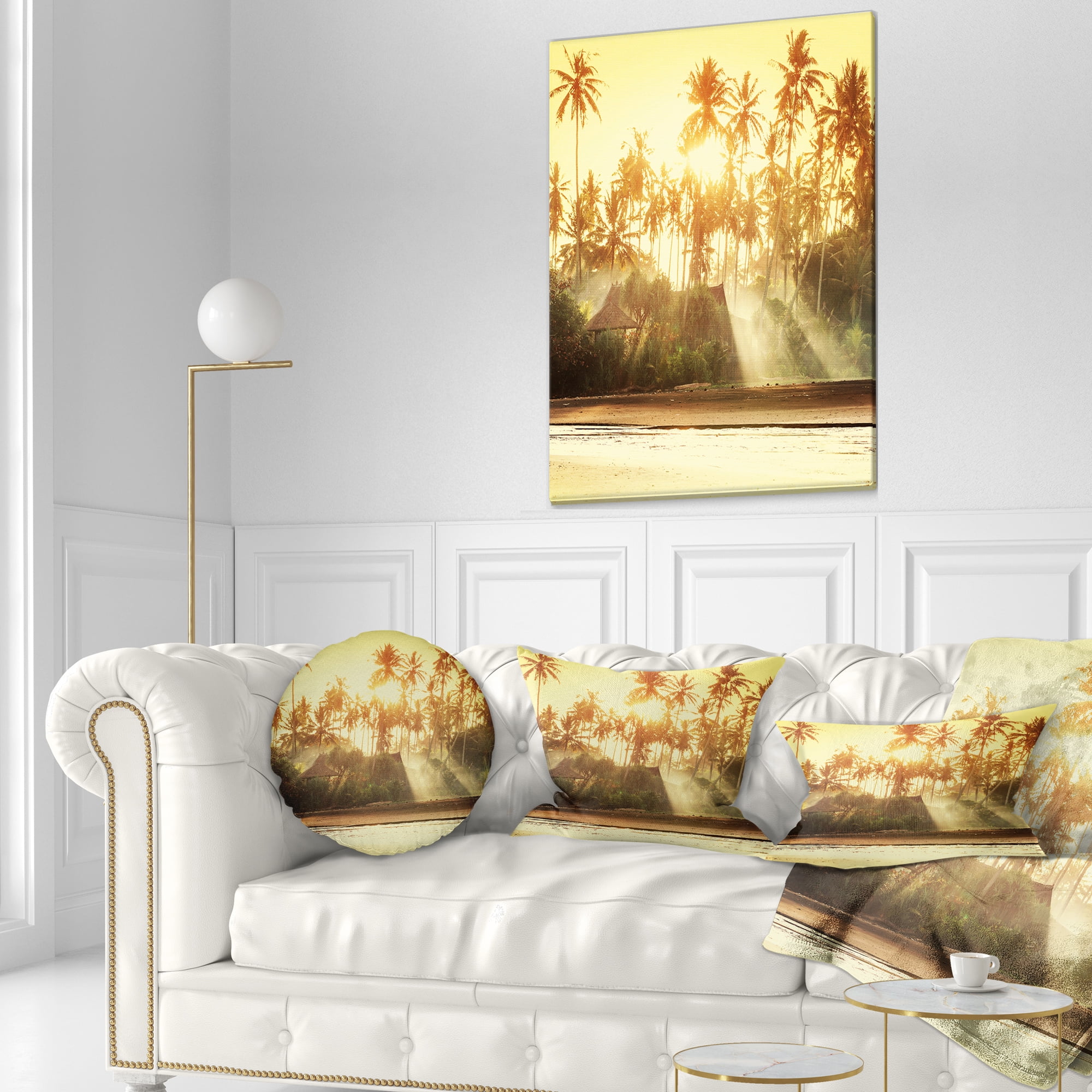 Designart Bamboo Huts on Tropical Island - Landscape Printed Throw Pillow - 12x20