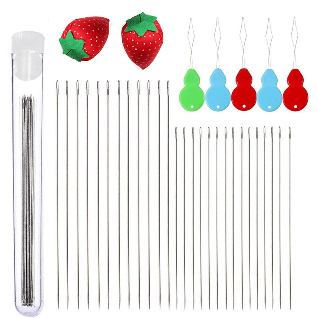 47Pcs Seed Beading Needles Extra Fine Thin Long Straight Needle Jewelry Making with Needle Threaders Sewing Pin Cushion