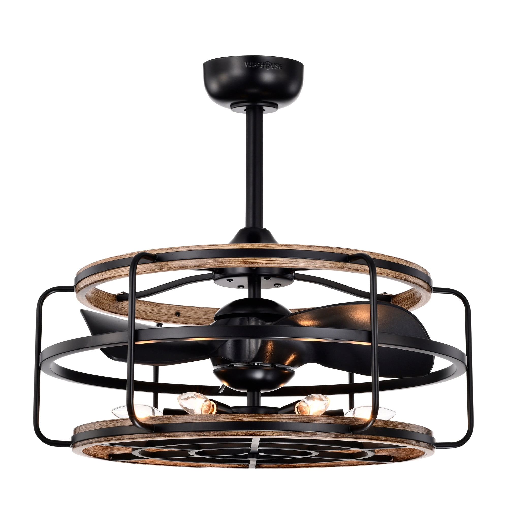 Warehouse of Tiffany Amable 26 Inch Farmhouse and Industrial Style Matte Black Finish Lighted Ceiling Fandelier with Remote