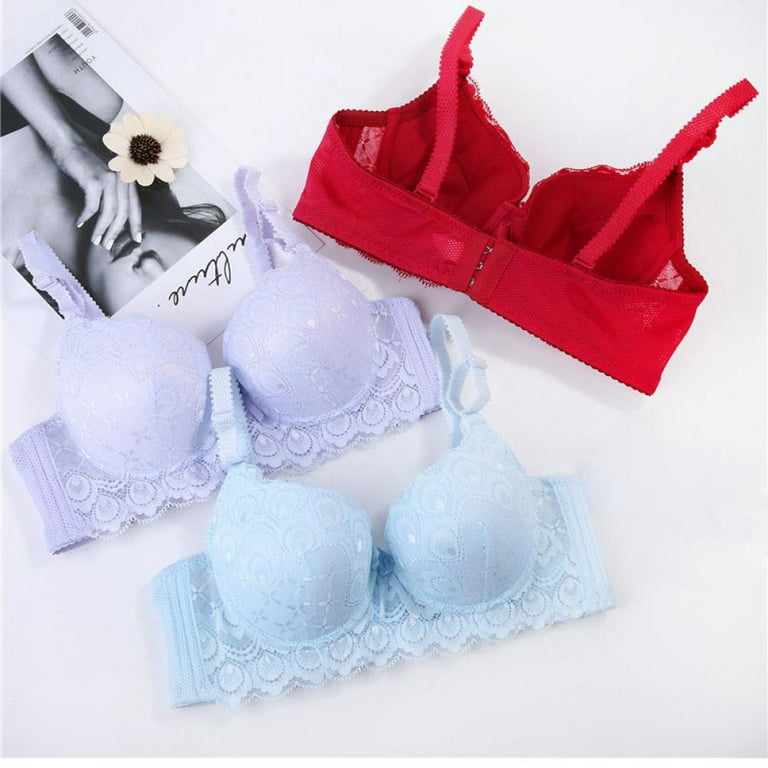 GOTOTOP Floral Lace Bra Underwired Bra 3/4 Cup Bow Three Rows Two Buttons  Adjustable Shoulder Straps Buckles OR Push Up Bra : : Clothing