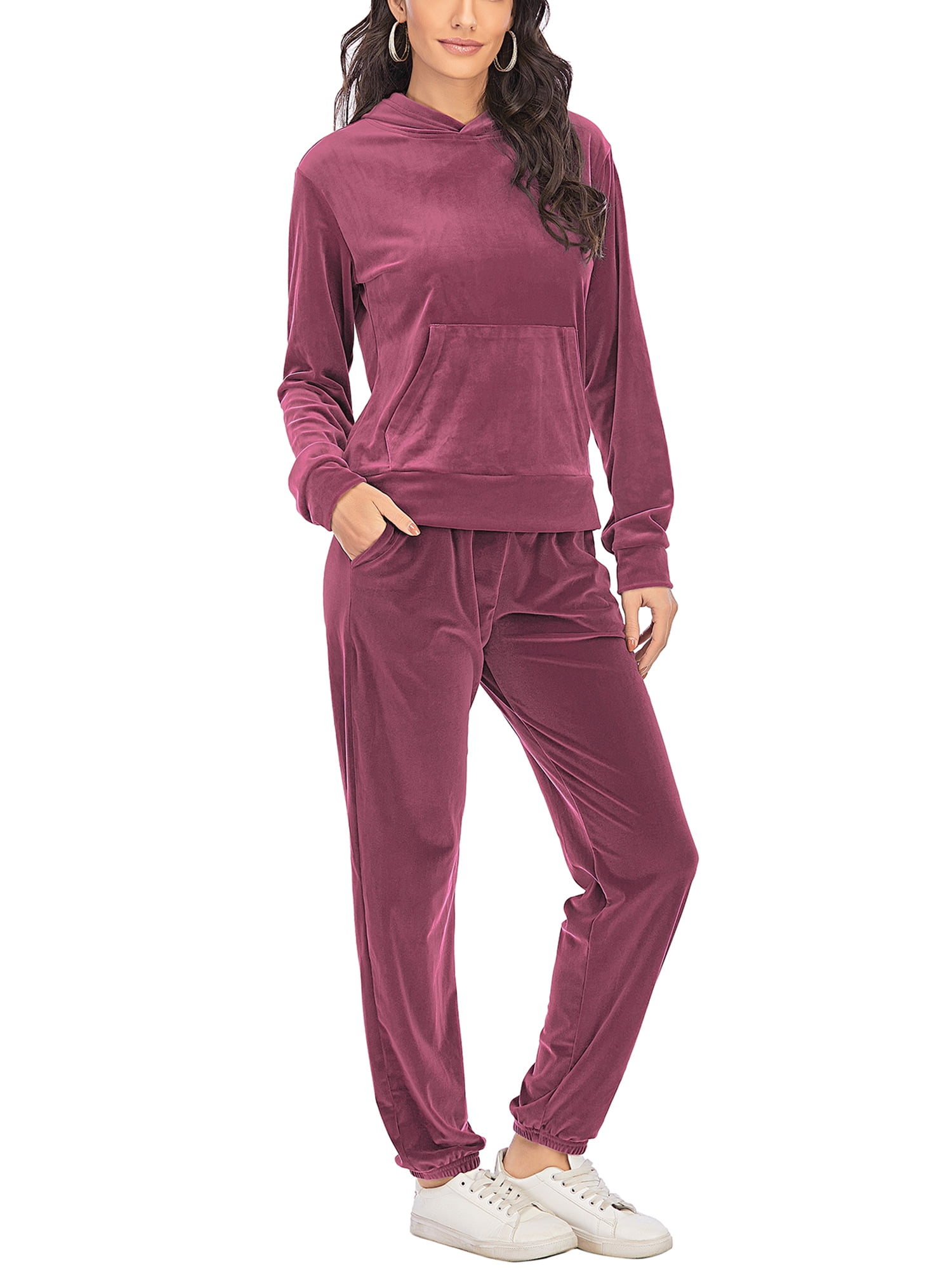 Burgundy velour tracksuit womens deals