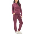thumbnail image 2 of Women's Velour Sweatsuit Set Hoodies Sweatshirt + Jogger Pants Pocketed Tracksuits Solid Sport Suits Winter Warm 2 Piece Outfits Hoodie & Sweatpants Sweatsuit Set, 2 of 7