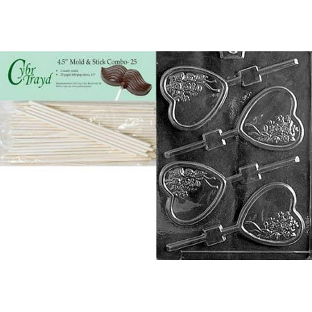 Hugs Lollipop Bouquet - Cybrtrayd 45St25-V114 Heart with Bouquet Lolly Valentine Chocolate Candy Mold with 25 4.5-Inch Lollipop Sticks