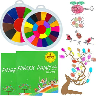 Washable Finger Paint Set, Shuttle Art 33 Pack Kids Paint Set with 10 Colors (60ml) Finger Paints Brushes, Finger Paint Pad SpongeBrushes Palette, Non