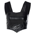 thumbnail image 2 of Douhoow Women PU Leather Vest Mesh Yarn Suspender Strap Crop Top Zipper Off Shoulder Tank Tops, 2 of 8