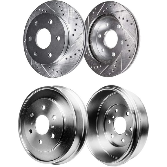 Detroit Axle - Front Drilled Rotors Rear Brake Drums for 05-08 Chevy Silverado GMC Sierra 1500: 12.99'' Rotors