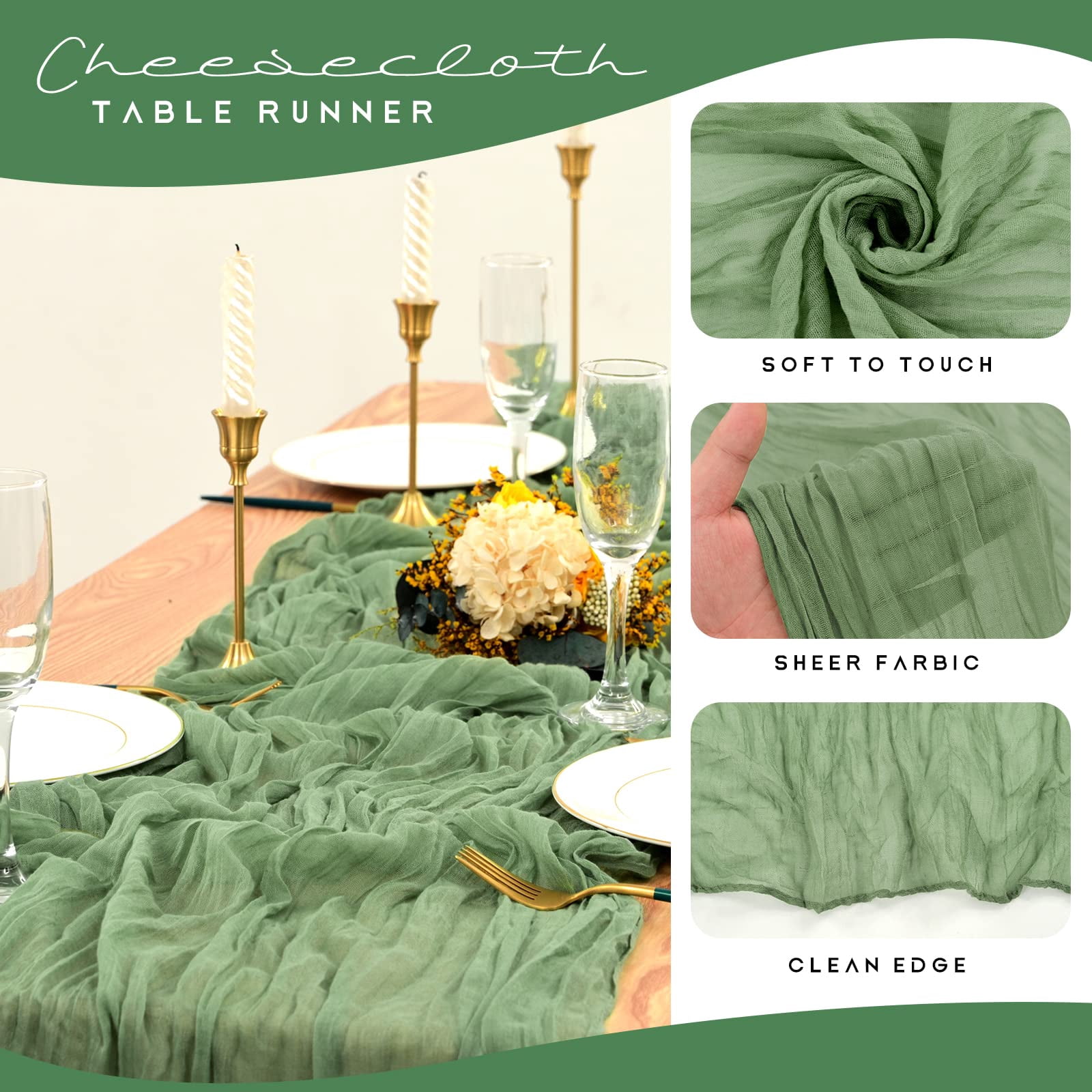 12 Pack 35 x 120 inch Long Boho Cheese Cloth Gauze Table Runners Semi Sheer Table Runner for Wedding Decor