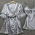 thumbnail image 2 of Femmes 3Pcs Soie Satin Lingerie Ensemble Robe et Robe et G-String Nuisette Ensembles Pyjama Vêtements de Nuit, 2 of 6
