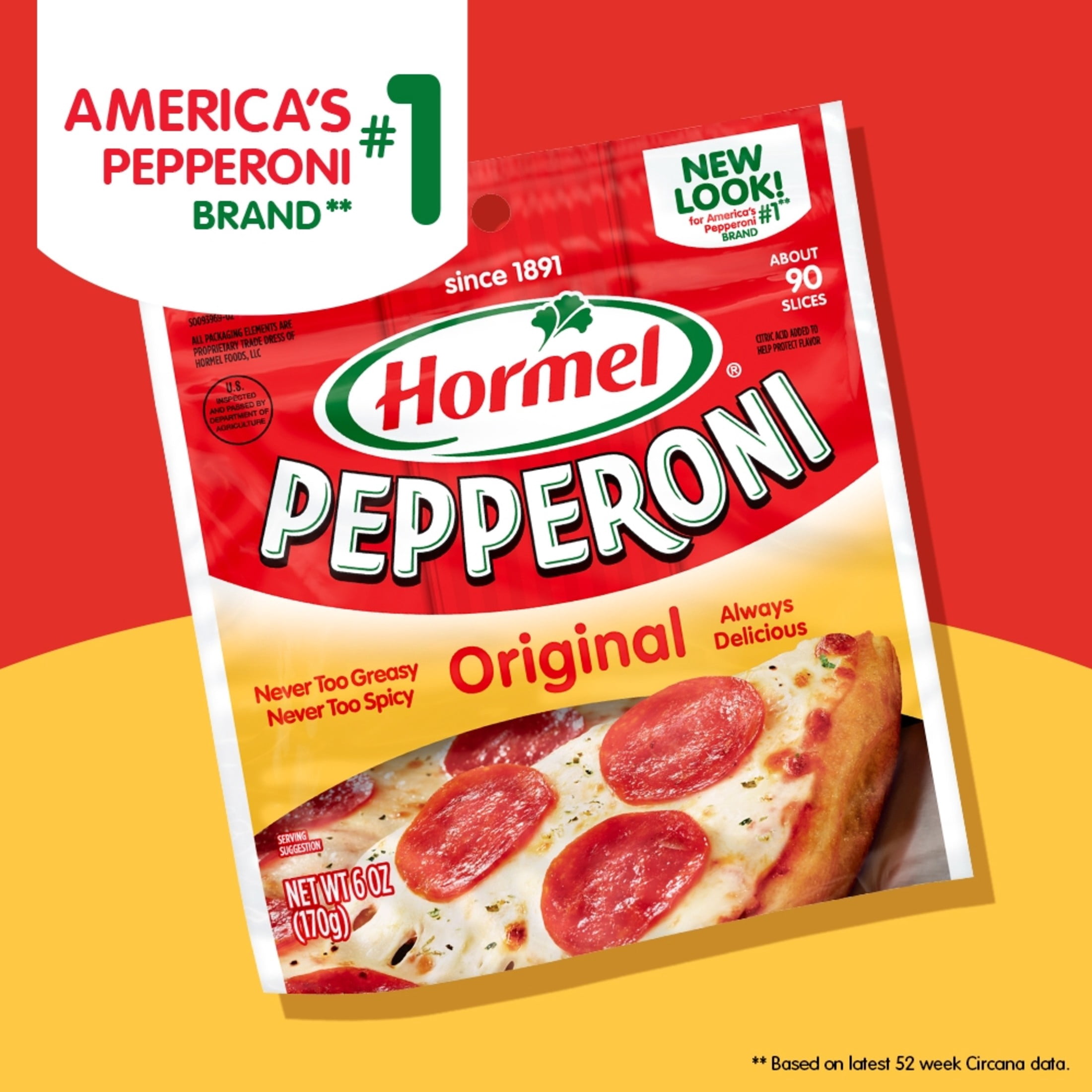 HORMEL Pepperoni Slices, Pizza Topping, Gluten Free, Refrigerated, 6 oz Plastic Resealable Package