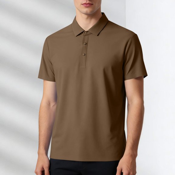 ZunFeo Mens 4-Way Stretch Performance Polo Shirt Moisture Wicking Quick Dry Nylon Spandex Short Sleeve Golf Work Business Casual Big and Tall 5XL Brown,Size L