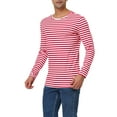 thumbnail image 4 of INSPIRE CHIC Men's T-Shirt Striped Crew Neck Long Sleeve Pullover Top 34 White Red, 4 of 7