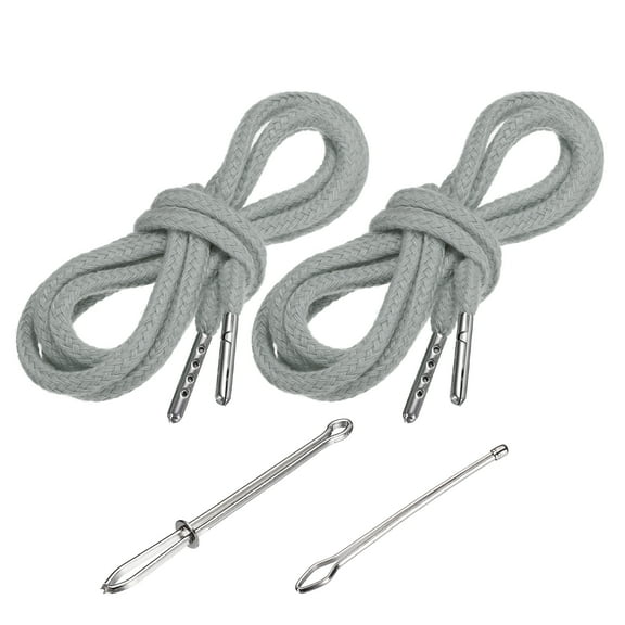 Uxcell 51 Inch Drawstring Cords, 2pcs Replacement Draw Strings with 2pcs Easy Threaders for Shorts Pants Jackets Coats Sweatpants Hoodie, Grey