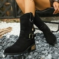 thumbnail image 5 of Suede Riding Boots for Women Round Toe Pull on Wide Calf Cowboy Boots Stacked Heel Mid Calf Booties, 5 of 7