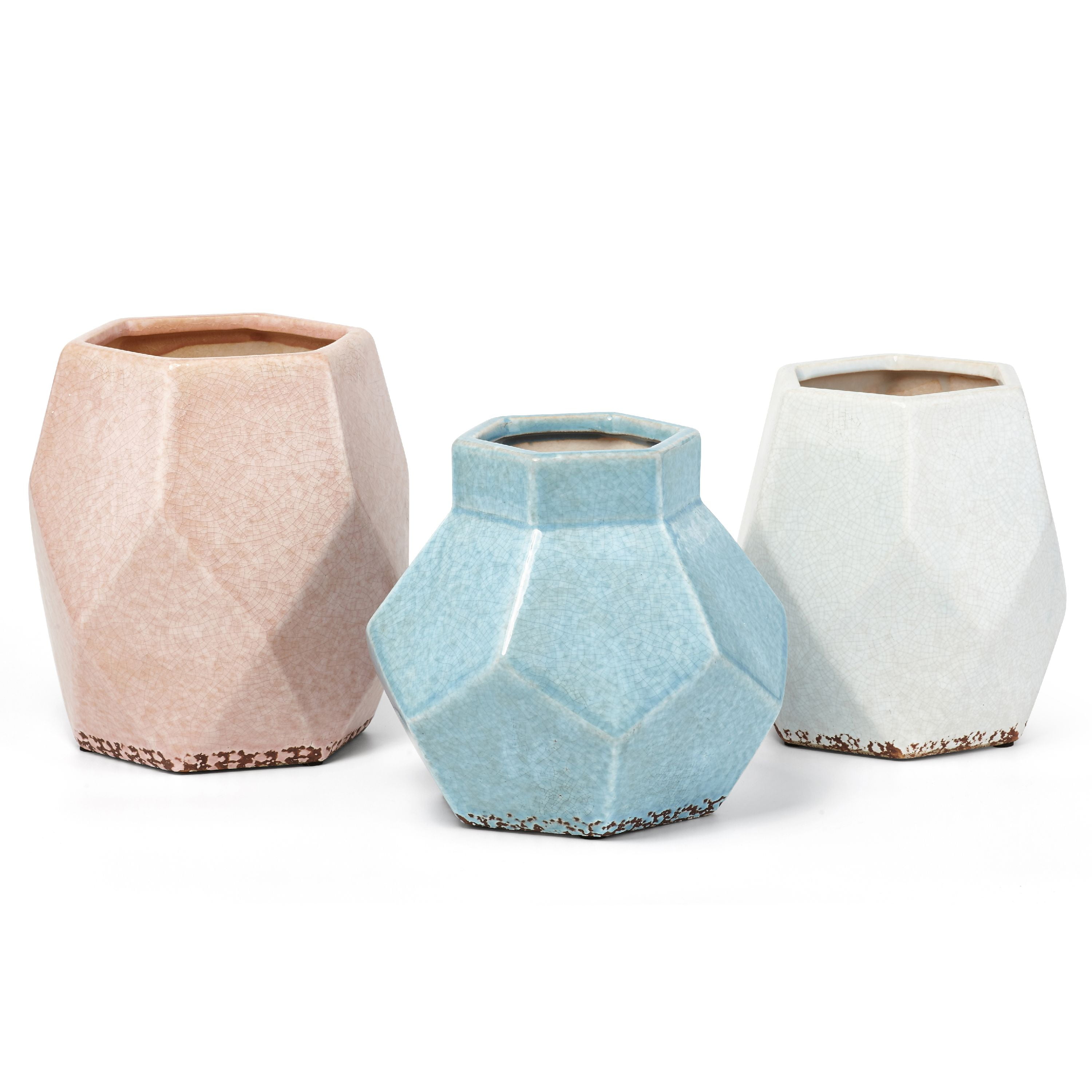 Decorative Glazed Small Ceramic Vases Assortment Of 3 Multicolor