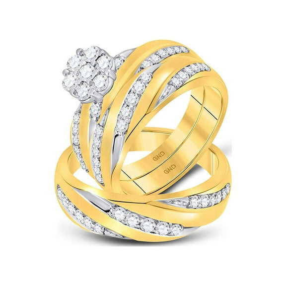 Diamond Princess 10kt Yellow Gold His Hers Round Diamond Cluster Matching Wedding Set 1 Cttw