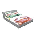 thumbnail image 2 of Ambesonne Cartoon Fitted Sheet & Pillow Sham Set, Sea Animals Theme, Queen, Orange Teal, 2 of 2