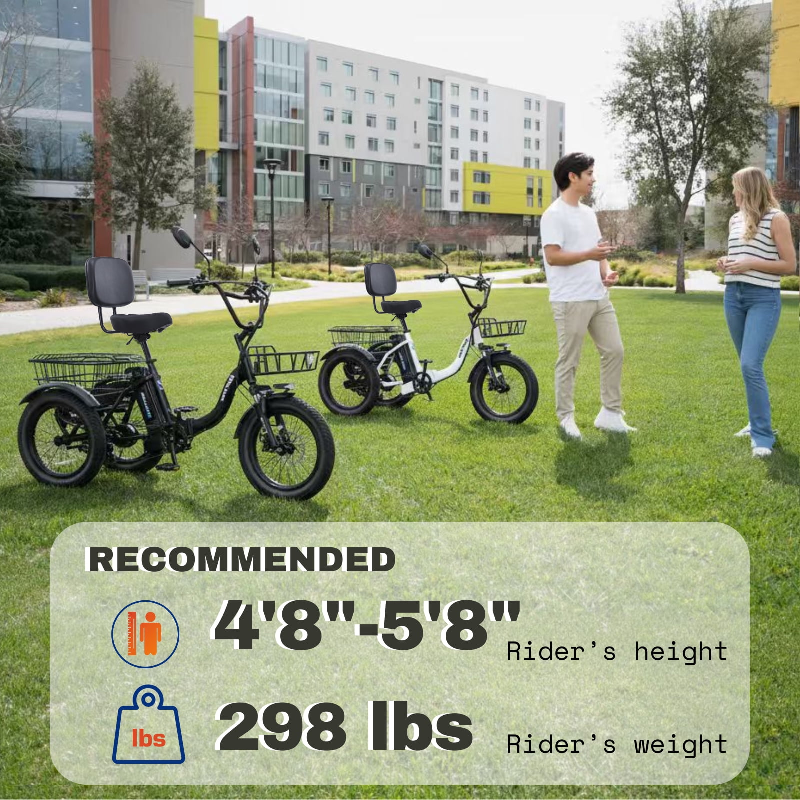 Narrak Electric Tricycle for Adults, Fat Tire Folding Electric Trike, 3 Wheels Electric Bicycle Bikes, Peak 1100W Step-Thru Etrike with 624WH Removable Battery and Large Basket for Women Men