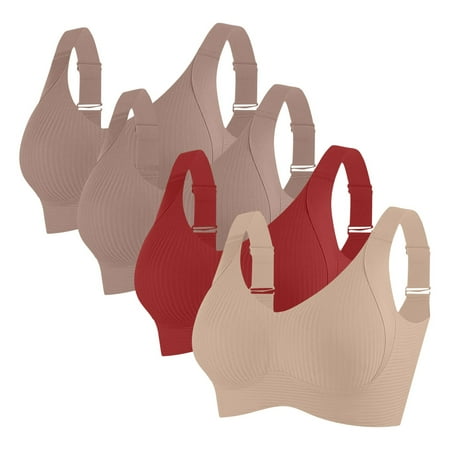 Levmjia Women Sexy Sports Bra Nylon Spandex Wireless Comfortable Supportive Everyday Wear Sleep Lounge Yoga Workout V Neck Solid Color 75B-100D