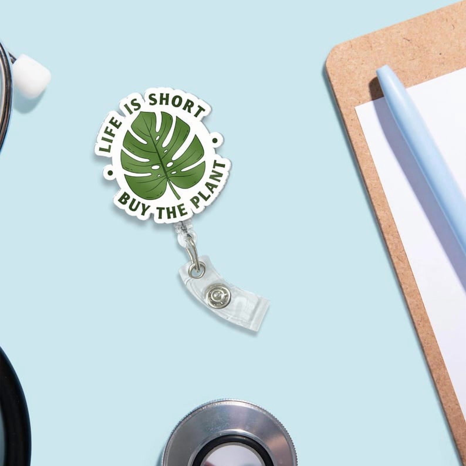 TiniDecor Life Is Short Buy The Plant Badge Reel, Monstera Leaf Retractable ID Holder, Cute Gift for Plant Lovers