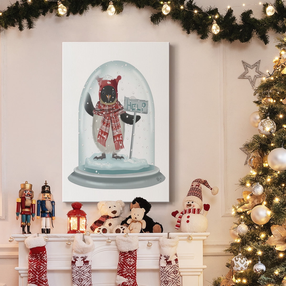 Christmas Penguin Snow Globe- Gallery Wrapped Canvas
