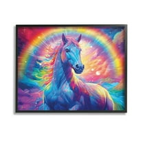 Stupell Industries Vivid Rainbow Horse Animals & Insects Painting Black Framed Art Print Wall Art, 14 x 11