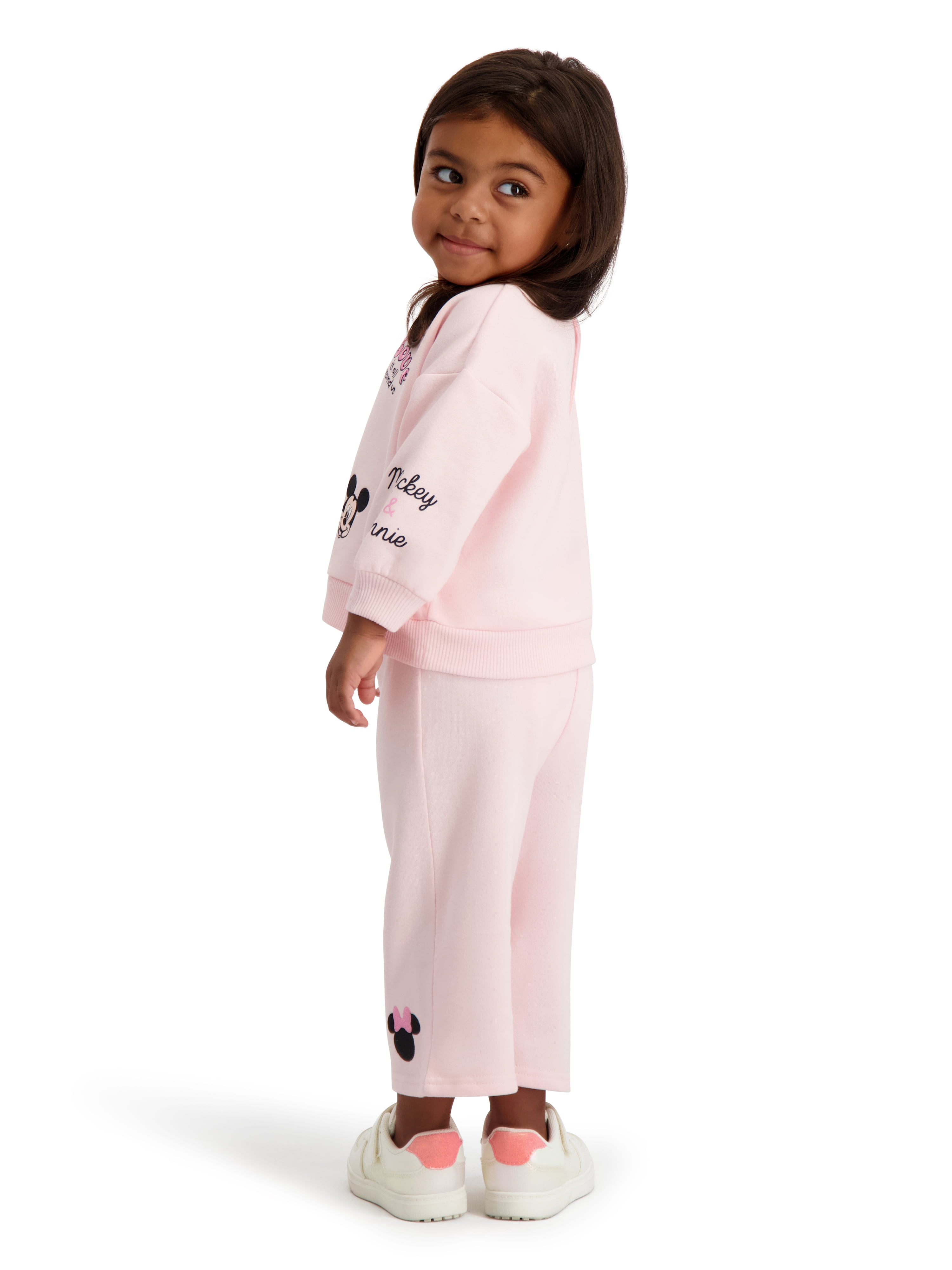 Minnie & Mickey Baby Girl 2 Piece Embroidered Sweat Set, Sizes 0-24 Months