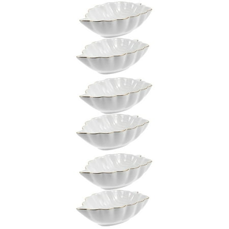 

6 Pcs Food Tray Mini Seasoning Dishes Small Leaves Ceramic Plate Bowls for Dipping Sushi White Ceramics