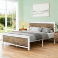 thumbnail image 2 of 4 EVER WINNER Queen Bed Frames with Headboard, Industrial Style Queen Bed Frame with Storage, Queen Size Bed Frames with Wooden Footboard, No Box Spring Needed, Noise-Free, Easy Assembly, White, 2 of 6