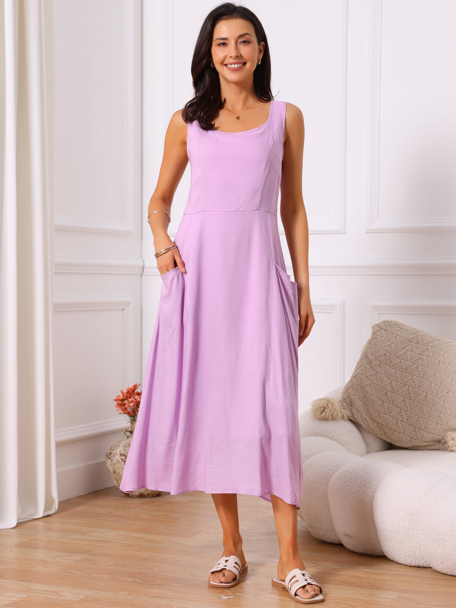 DARING DIVA Women's Sleeveless Loose Flowy Midi Tank Beach Dress XL Purple