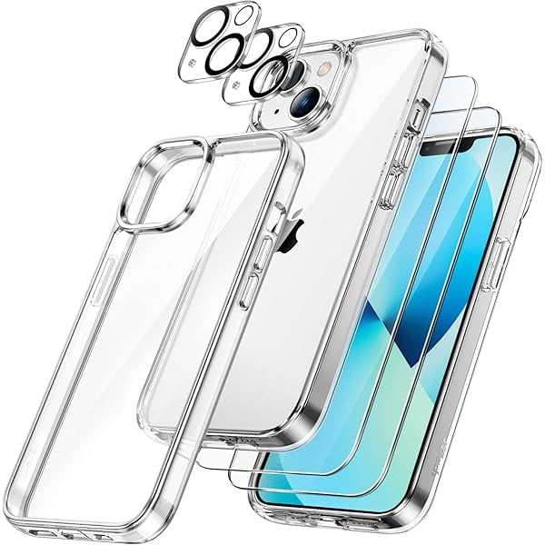 wonima11 JETech 5 in 1 Case for iPhone 13 6.1-Inch, with 2-Pack Screen Protector and Camera Lens Protector, Non-Yellowing Shockproof Bumper Phone Cover, Full Coverage Tempered Glass Film (Clear)