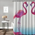 thumbnail image 2 of Orinice  Animal Shower Curtain, 2 Hand Drawn Flamingos in Pink Colors on Seaside Tropical Wildlife Art Printed, Cloth Fabric Bathroom Decor Set with Hooks,  60x72, 2 of 7