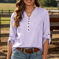 thumbnail image 5 of KyCheLot Women's Stripe Shirts Solid Color Button V Neck Rolled Half Sleeve Shirts Fashion Comfy Casual Blouses, 5 of 8