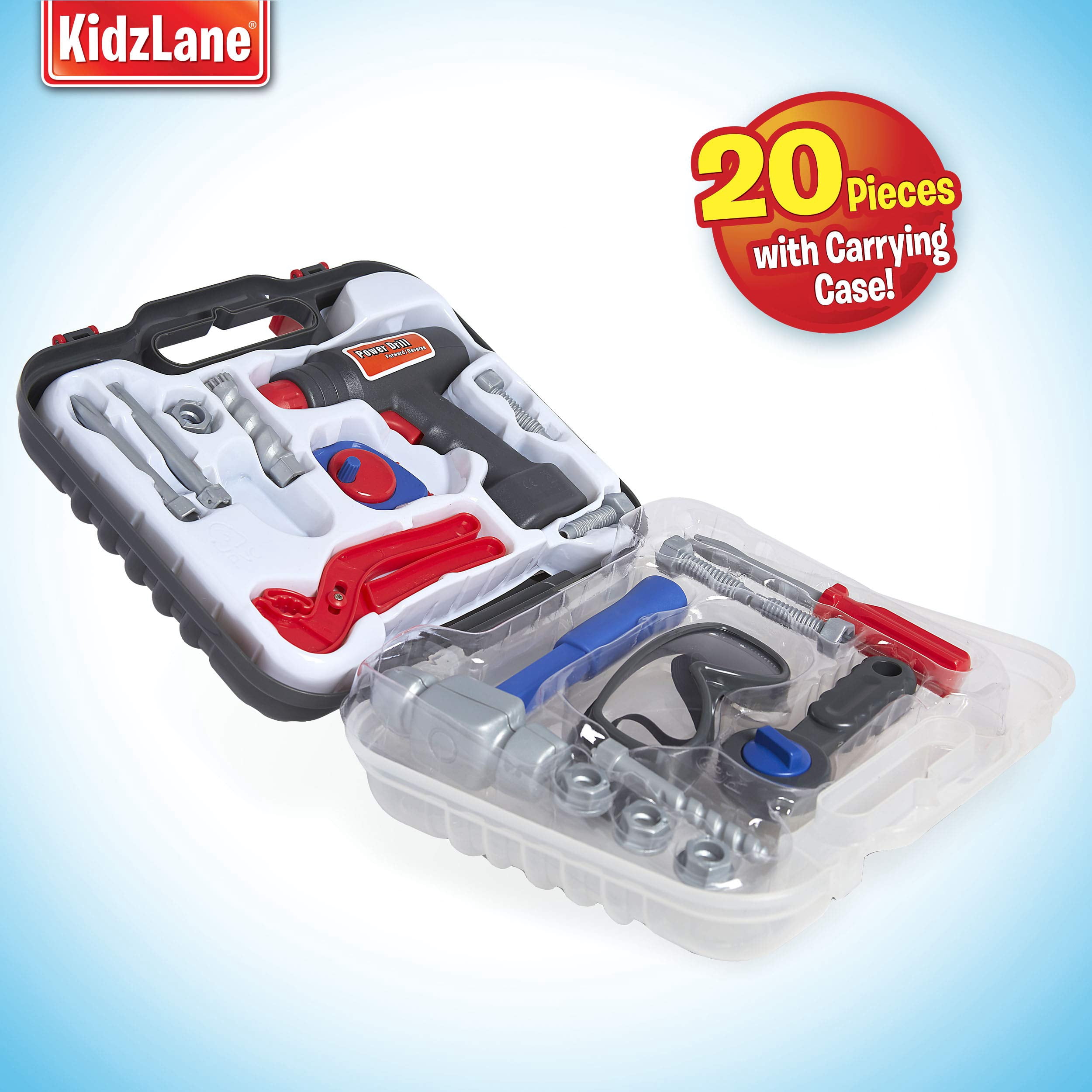 KidzLane Kids Tool Set with Electronic Drill, Carrying Case, 20 Toy Pieces