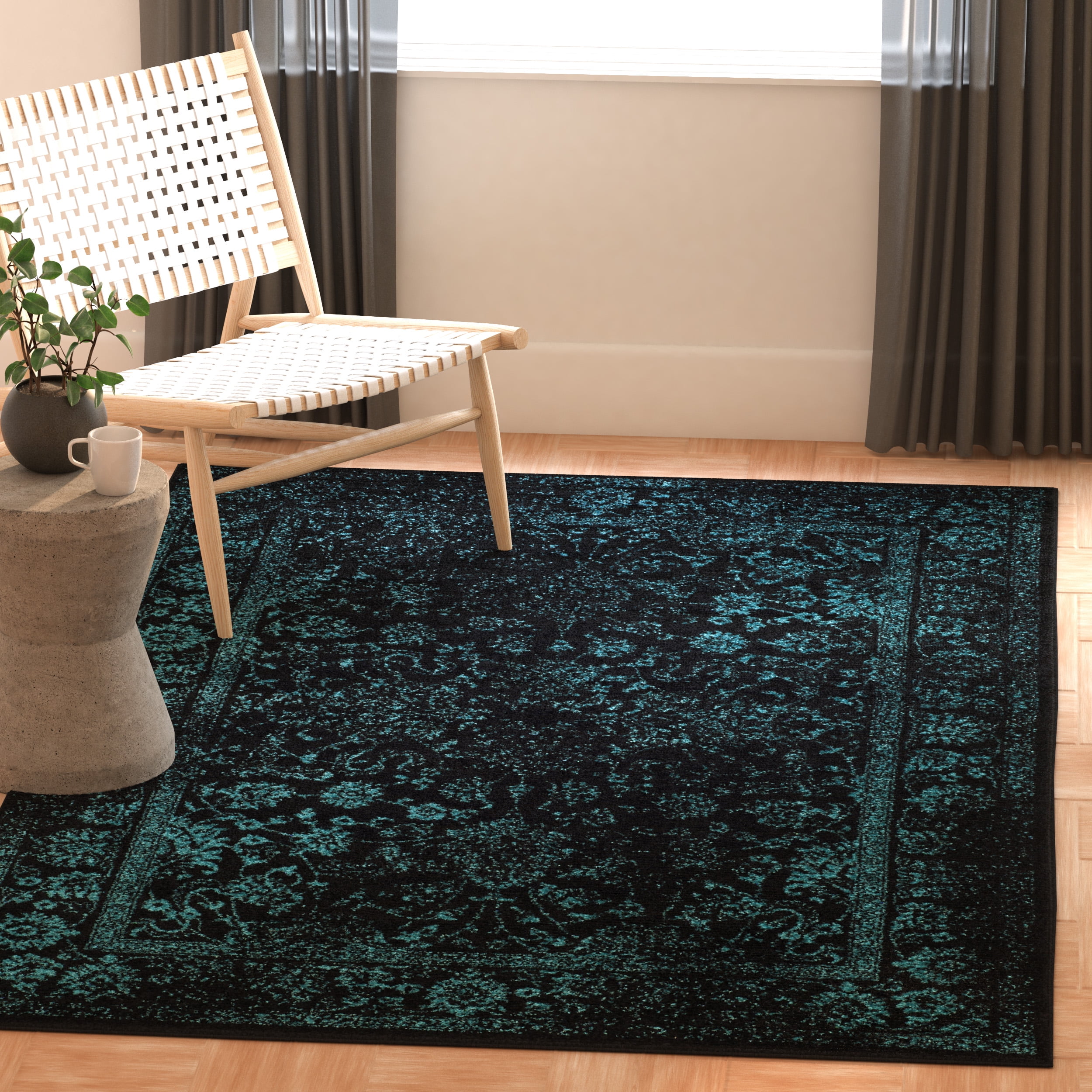 Safavieh Adirondack Wyatt Traditional Distressed Area Rug, Black/Teal, 2' x 4'