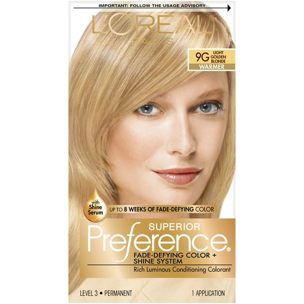 L'Oreal Paris Superior Preference Fade-Defying Shine Permanent Hair Color,  9G Light Golden Blonde, 1 Kit - Walmart.com