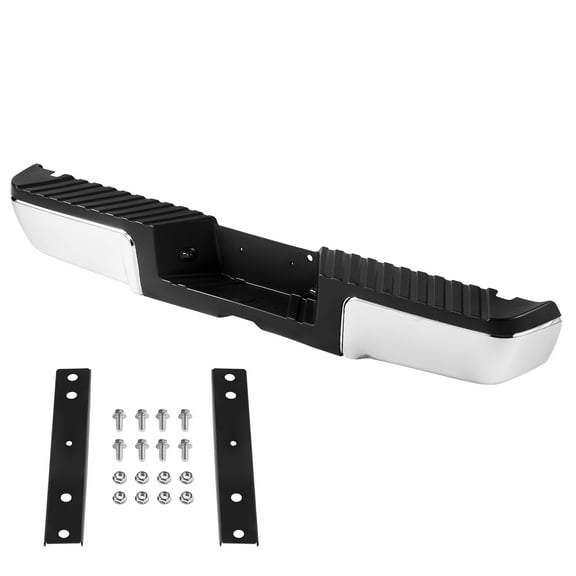 KFFKFF Back Step Bumper, Suitable for 2008-2016 Ford F250/Ford F350 Super Duty, Chrome Steel Rear Bumper, Rear Bumper Assembly Replacement with License Plate Light and Step Pad, for FO1103148