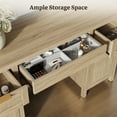 thumbnail image 3 of SICOTAS 52" Rattan Computer Desk with 3 Drawers & 2 Storage Cabinets, Boho Executive Desk Set of 2, Modern Writing Desk for Home Office Bedroom, Light Oak, 3 of 10