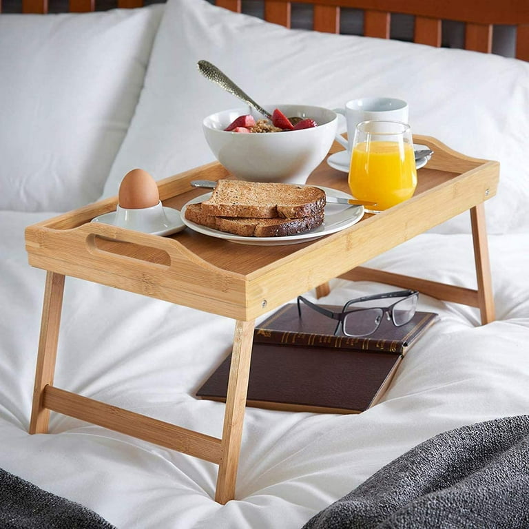 Artmalle Bed Tray Table Rectangle Breakfast Food Tray with Folding Legs  Beige Kitchen Serving Tray for Lap Desks Notebook,22x10. 2x9Inch