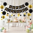 thumbnail image 2 of Tripumer Happy Birthday Banner Set, Black Gold Party Decor with Honeycomb Balls, Star Streamers & Dot Garland, All-in-One Supplies for Indoor Outdoor Use, 2 of 10