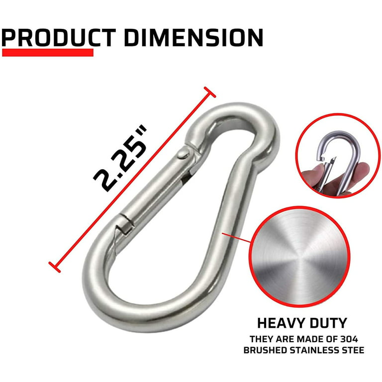 6 Pack of 2 1/4 Inches Stainless Steel Safety Spring Snap Hook Carabiner, Multi-Purpose Heavy Duty Stainless Steel Carabiner Clips for Keys Swing Set