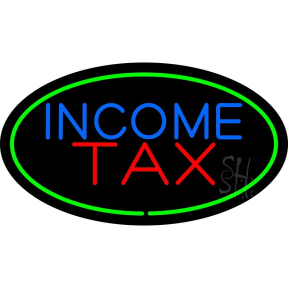 Oval Green Income Tax LED Neon Sign 20 x 37 - inches, Black Square Cut Acrylic Backing, with Dimmer - Bright and Premium built indoor LED Neon Sign for Defence Force.